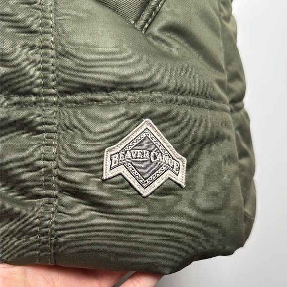 Beaver Canoe Olive Green Quilted Vest with Faux Fur Hood Fairisle Trim - Picture 6 of 16